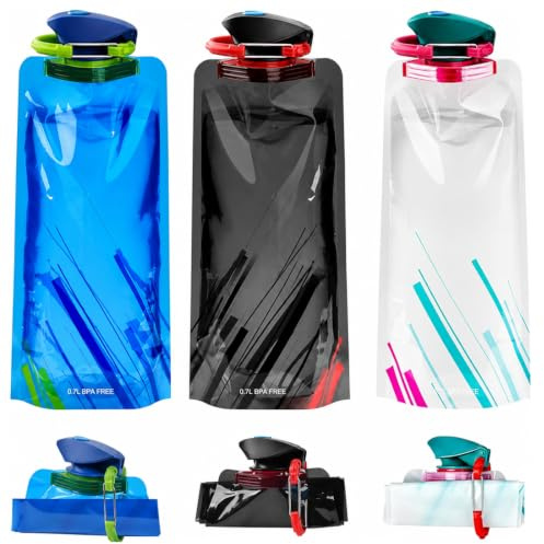UWJOWP 3 Piezas Botella Plegable Viaje – Bolsas de agua reutilizables – 1000ML – Con mosquetón – Para festival, senderismo, escalada