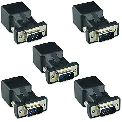 Adattatore VGA a RJ45, adattatore coassiale VGA a RJ45, supporta cavo Cat5 e Cat6 fino a 65ft. Male 5packs Nero