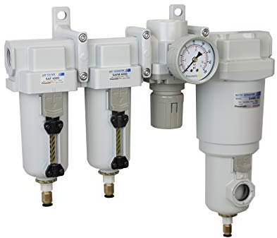 PneumaticPlus SAU470-N04DG-MEP 4-stufiges Druckluft-Trocknungssystem – Partikelfilter, Koaleszenzfilter, Druckregler und Wasserabscheider, 1,27 cm NPT – automatischer Ablauf, Metallschale für