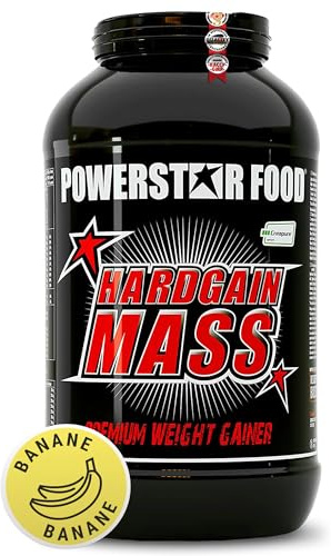 Powerstar HARDGAIN MASS 3600g | WEIGHT GAINER mit Kreatin & ohne Zucker-Zusatz | Masse, Kraft & schneller Muskelaufbau | Deutsche Herstellung | Mass Gainer Shake zum Zunehmen | Banana