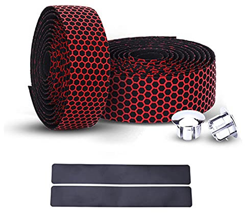PLATT Fahrrad Lenkerbänder überlegene atmungsaktive Hexagon rutschfest Hoherwertig Lenkerband mit Endkappen für Rennrad Mountainbike Citybike (2 STüCKE Pro Satz)