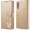 QLTYPRI Hülle für Samsung Galaxy A50, Glitzer Handyhülle PU Ledertasche TPU Etui Handschlaufe Kartenfach mit Eingelegten Liebe Herz Diamond Flip Schutzhülle für Samsung Galaxy A50 - Gold
