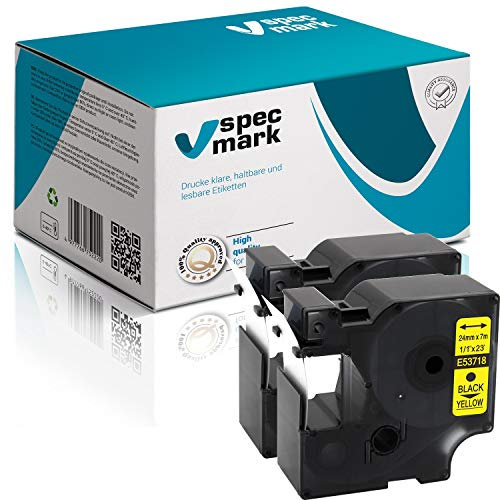 specmark Kompatibel für DYMO D1 53718 Schriftband 24mm x 7m Satz x 2 St. Schwarz auf Gelb kompatibel mit DYMO D1 für Drucker LM LabelManager LP LabelPoint LW LabelWriter DUO