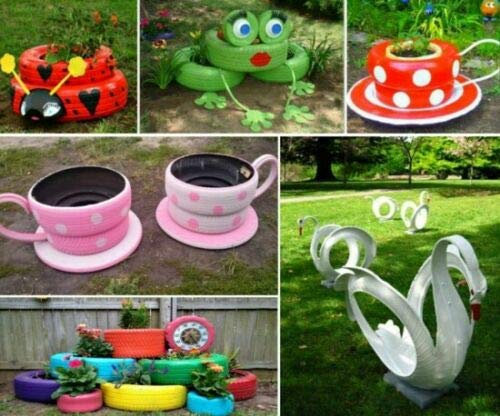 Small Tyre Gardening Planters Upcycle Herb Flower Vegtable Garden Plant Pots (2 Tyres)