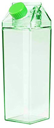 Jinberry 500ml/17Oz Cute Leakproof Green Milk Carton Water Bottle Portable Drinkware for Outdoor Climbing Tour or Camping