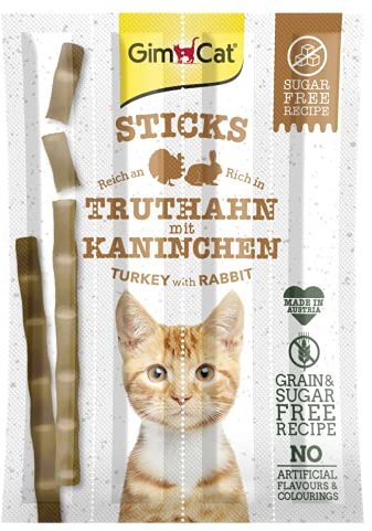 GimCat Sticks Truthahn & Kaninchen - Softe Kaustangen mit hohem Fleischanteil und ohne Zuckerzusatz - 1 Packung (1 x 4 Sticks)