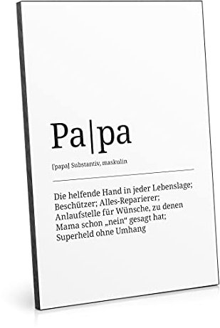 ARTFAVES® Worterklärung Papa | Definition Bild schwarz-Weiss als Geschenk | Holzschild mit Spruch zum Thema Papa/Familie/Liebe/witzig
