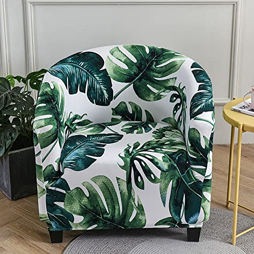 Highdi Sesselschoner Sesselüberwurf mit Elastisch Stretch Husse, Nordischer Druck Club Chair Schonbezug Sofabezug mit hoher Dehnung Sessel für Clubsessel Cocktailsessel (Grünes Schildkrötenblatt)