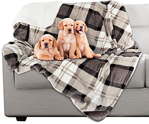 Pet Blanket - Reversible Waterproof Plaid Throw Protects Couch, Car, and Bed from Spills, Stains, or Fur - Dog and Cat Blankets by Petmaker (Gray)