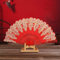 Duories Handfächer Stofffächer,Vintage Faltfächer Chinesischer Stoff Fächer Faltfächer für Abkühlung im Sommer Hochzeit Geschenk Muttertag Party Kostüm Halloween Karneval Fasching Tanzen Hand Fan,Rot