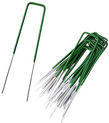 Garden Pegs for Weed Control Membrane Pegs Artifical Grass Pins Tent Pegs Metal for Artificial Grass, Half Green Paint. (10PCS)