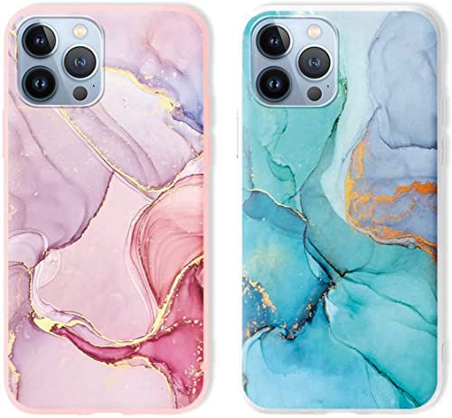 Yoedge 2 Pezzi Marmo Cover per Apple iPhone 13 Pro, Aesthetic Custodia Morbide Silicone con Disegni, Protettivo Opaco TPU Bumper Ultra Sottile Antiurto Case Marble per iPhone 13 Pro 6,1,Rosa & Bianca
