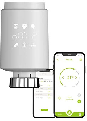 Qiumi Zigbee Thermostat Heizkörperventil, Smart Programmierbarer Thermostat, Temperaturheizung, eTRV, Alexa, Googlehome Sprachsteuerung, Steckertyp ist M30 x 1,5