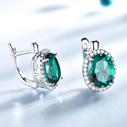 LOKILOKI Echte 925 Sterling Silber Ohrringe Nano Smaragd Edelstein Clip On Ohrringe Für Frauen Engagement Hochzeitsgeschenk Edlen Schmuck