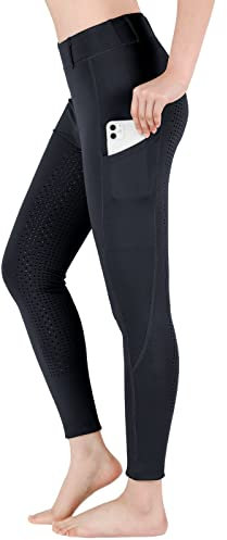 beroy Reithose Kinder mädchen Silikon Vollbesatz Reitleggings Mädchen Elastischer mit Gürtelschlaufen und Seitentaschen Schwarz XS