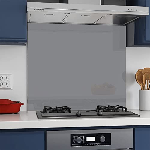 BELOFAY Grey 6mm Tempered Glass Splashback for Kitchen, Toughened Glass Heat Resistant Splashbacks for Cookers (60X60, Grey)