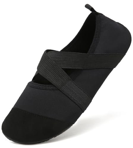 Acfoda Barfußschuhe Ballerina Damen Weiche Leicht Verstellbar Badeschuhe mit Klettverschluss Herren Schwarz 42.5/43 EU = Herstellergröße 44/45