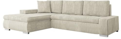 Mirjan24 Ecksofa Orkan Mini Cord, L-Couch mit Schlaffunktion und Bettfunktion, Polsterecke, Sofa, Eckcouch mit Bettkasten, Farbauswahl (Poso 100)