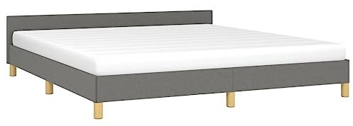 VidaXL Cadre de Lit Double Avec Tête de Lit Rembourré - Sommier à Lattes Pour Adulte - Meuble de Chambre en Tissu Gris Foncé 180 x 200 cm