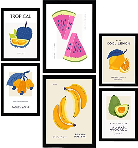 Nacnic Set mit 6 Lebensmittel- und Ernährungs Postern. Bunte Früchte. Natur- und Ernährungsposter für Innenarchitektur und Dekoration. A3 & A4 ohne Rahmen.