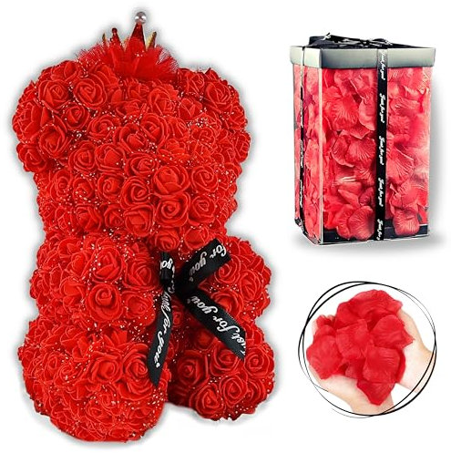 GRINADA Ours de roses 25 cm avec 500 pétales et boîte cadeau idée cadeaux pour la Saint-Valentin