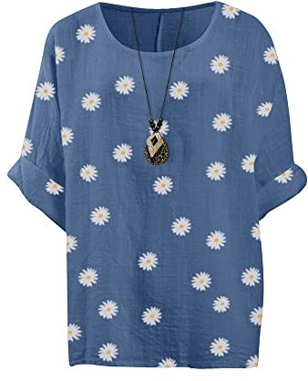 Love My Fashions® Women’s Summer Tops Casual Tunic Top for Women’s 3/4 Sleeve T-Shirt Ladies Floral Printed Loose Fit Top Blouse & Tee Shirts Denim Blue