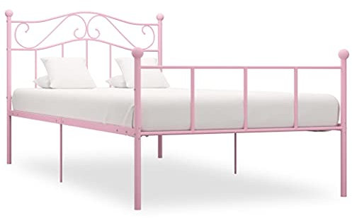Festnight Giroletto Matrimoniale, Letto Ferro Battuto, Strutture Letto Matrimoniale, in Metallo Rosa 90x200 cm