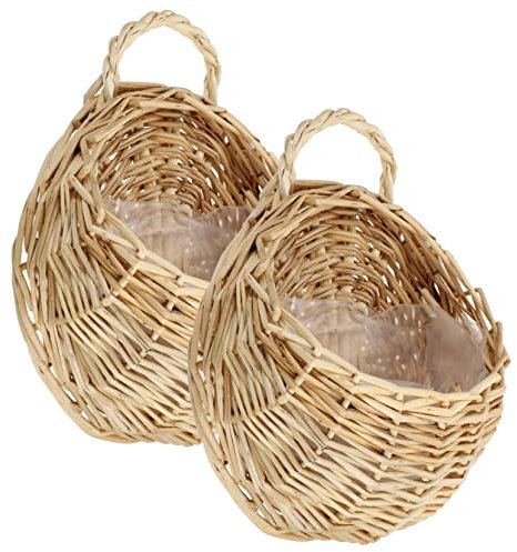 Cabilock 2st Blumenkorb Aus Rattan Zum Aufhängen An Der Wand Aufbewahrungskorb Für Gemüse Garten Blumenhalter Aus Rattan Hängender Pflanzkasten Für Die Tür Seetang Zeitungsständer Hölzern 23x18cm
