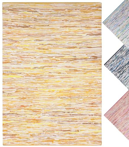 MY-RUG Fleckerlteppich bunt 140 x 200 cm - Gelb, handgewebt, recycelte Baumwolle als Flickenteppich gestreift und moderner Kelim Chindi Teppich Rajesh