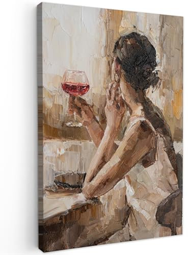 MuchoWow© Leinwand Groß 80x120 cm XXL Deko Schlafzimmer Aesthetic Leinwandbilder Wohnzimmer Gemälde Foto Geschenk Living Room Decoration Moderne Kunstdruck Wanddeko - Ölfarbe - Frau - Wein