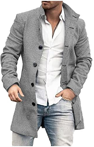 Vestes Hommes Automne Hiver Homme Court Trench-Coat Laine d'hiver Cabans Simple Poitrine Revers Casual Smart Business Pardessus Manteau Outwear élégant Blouson Parka Veste