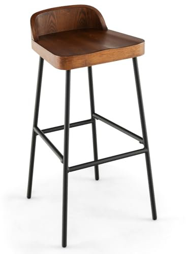 GiantexUK Bar Stools Set of 1/2, 62CM/73CM Seat Height Barstools with Low Back, Footrests & Adjustable Foot Pads, Industrial Breakfast Bar Chairs for Kitchen Dining Living Room Cafe (1, 42 x 42 x 82)