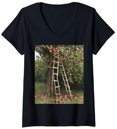 Apple Picking Ladder Tree V-Neck T-Shirt