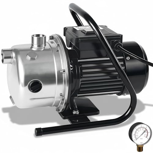 Lanchez 1.2HP Portable Shallow Well Pump Garden Pump, 1828 GPH Stainless Steel Irrigation Pump, 115V Water Transfer Drainage Irrigation Pump for Lawn