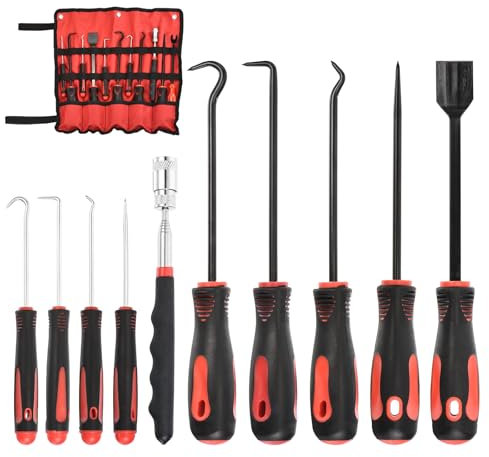 PATIKIL Juego de 10 Piezas de Gancho y Herramienta de Recogida de Precisión Para Mecánicos con Raspador de Juntas, Herramienta Magnética de Recogida Telescópica y Ganchos Largos