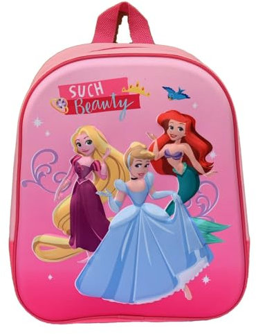 Mini-Rucksack für Kindergarten, Prinzessin, Disney, Ariel, Rapunzel, Aschenputtel, mit 3D-Design, Maße: 270 x 100 x 320 mm + Schlüsselanhänger, mehrfarbig, Einheitsgröße
