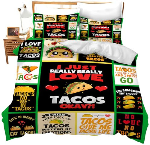 exroozy Taco Bettwäsche-Set, 3-teilig, weich, leicht, Mikrofaser, Bettbezug, King-Size-Bett für alle Jahreszeiten, für Mädchen, Jungen, Damen, Herren