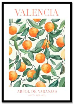 Valencia Orange Sorrento Zitrone Pfirsich Sizilien Vintage Poster und Drucke Wandkunst Leinwand Gemälde Wandbilder Küche Wohnkultur (SKU1,40.6 x61.0 cm=(40 x 60 cm), schwarzer Metallrahmen