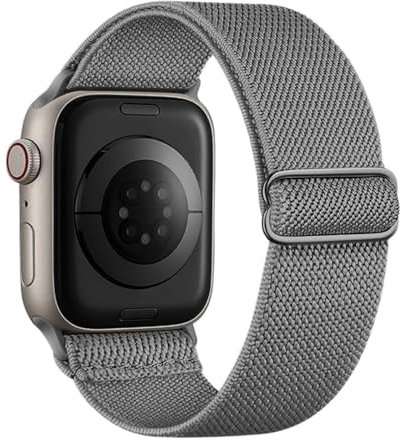 Nylon Bracelet élastique compatible avec Apple Watch 38/40/41/42/44/45/46/49mm - Loop sport tressé Ultra SE Series 11 10 9 8 7 6 5 4 3 2 1 (Gris foncé)