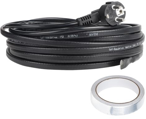 CPROSP 8m Cable Calefactor con Termostato 250V 24W/m, Cable Calefactor con Toma de Tierra, Evita la Congelación de Tuberías de Agua, Fregaderos y Plantas
