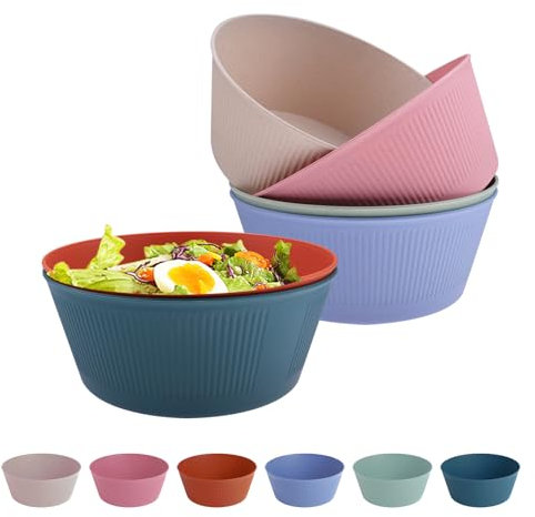 Doafoce Lot de 6 Saladier, Saladier Plastique Reutilisable, Grand Bol de Camping de 60 OZ, Bol à Céréales en Plastique, pour Céréales Soupe Collation Fruit Salade(20×15×8cm)