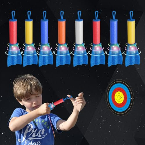 Shinybox Finger Raketen für Kinder, 8 Stück LED Schaumstoff Rakete Launcher Spielzeug, LED Leuchtspielzeug Partyartikel für Kinder, Glow in The Dark Party Mitgebsel Kindergeburtstag für Karneval