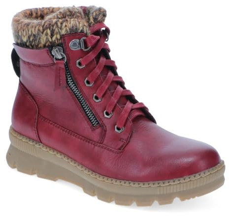 Knitted Cuff Lace-Up Boots - Burgundy Size 4