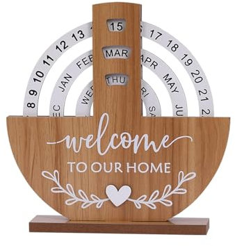 Wonsfuleu Tischkalender aus, Tischkalender - Wiederverwendbare Disk-Kalender-Zeitaufzeichnungskarte - Ästhetischer Schreibtischdekor-Holzkalender für Heimbüros