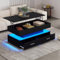 KAZZIO 100x50x44cm hydraulisch höhenverstellbarer Couchtisch, mit LED-Beleuchtung, Bluetooth-APP-Steuerung, 2 Schubladen und offenem Stauraum, hebbarer Couchtisch (Schwarz)