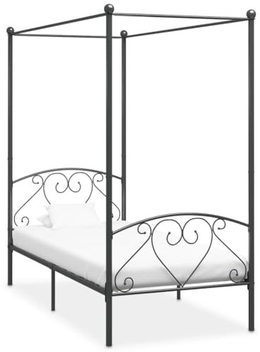 Myheimly Himmelbett Bett Bettgestell Doppelbett Metallbett Bettrahmen Lattenrost Schlafzimmerbett Schlafzimmermöbel Ehebett Grau,100 x 200 cm