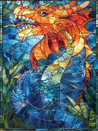 Diamond Painting Erwachsene, 5D Diamant Painting Bilder Glas, Diamond Painting Kinder DIY Full Eckige Drill Diamant Painting Drache mit Diamond Painting Zubehör für Zuhause WandDekoation 30x40 cm O-L