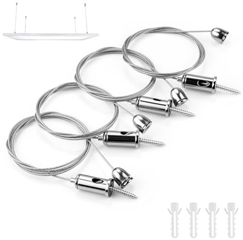 TXXATX 4 Pièces Kit de Suspension 1,5 mm x 1,5 m Ajustable Cable Suspension Corde en Acier Inoxydable à Suspendre Câble Métallique Fixation pour Plafonnier à Panneau LED