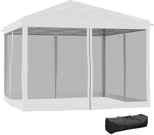 Outsunny Tonnelle Pop-up Barnum Pliant Style Colonial 3 x 3 m 4 moustiquaires + Sac de Transport crème