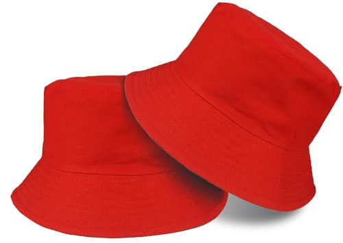 TUONYIS 2 Pcs Red Bucket Hat, Summer Cotton Fisherman Hat, Unisex Sun Hat, Reversible, for Hunting, Camping, Hiking, Travelling, Football, Shopping (UK, Alpha, One Size, Red)